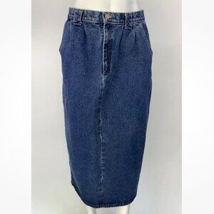 Vintage Vivaldi Sz 8 Denim A-Line Midi Skirt Blue 100% Cotton Casual 90's